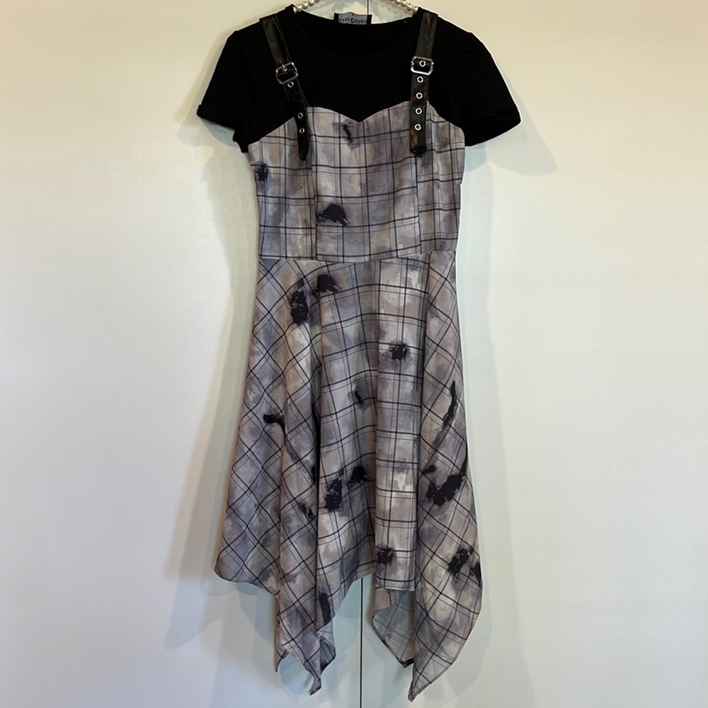Scarlet Darkness Goth Tie-dye plaid steampunk Suspender dress Size Small